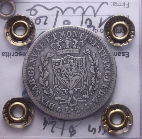 NL* CARLO FELICE 2 LIRE ARGENTO 1827 GENOVA MB/BB Perizia Filisina Massimo