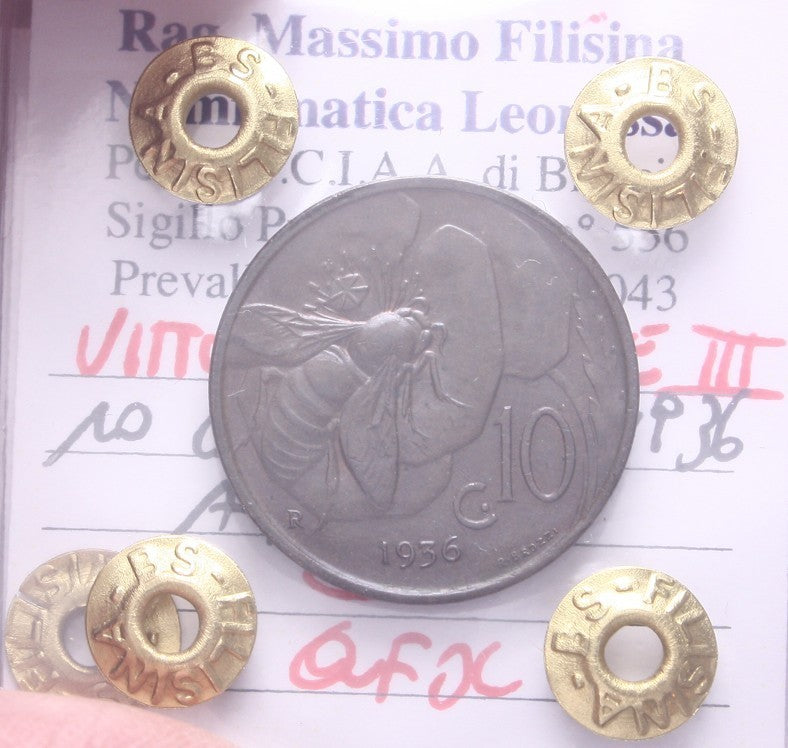 NL*VEIII Italia 10 CENTESIMI APE 1936 QFDC Perizia Filisina Massimo
