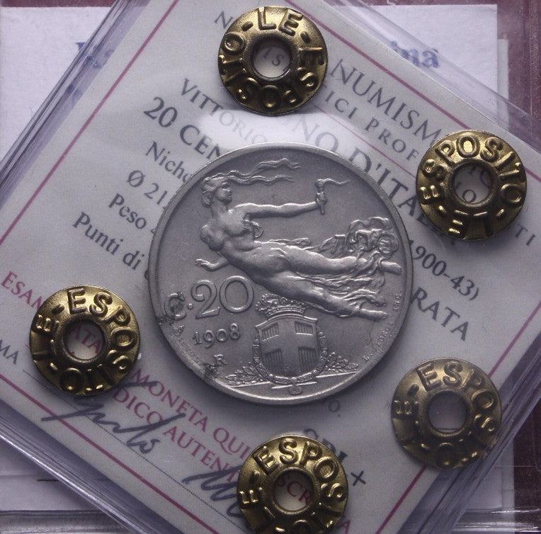 NL* VEIII ITALIA 20 CENTESIMI 1908 DONNA LIBRATA SPL+ Perizia Esposito Marco
