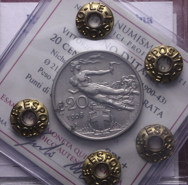 NL* VEIII ITALIA 20 CENTESIMI 1908 DONNA LIBRATA SPL+ Perizia Esposito Marco