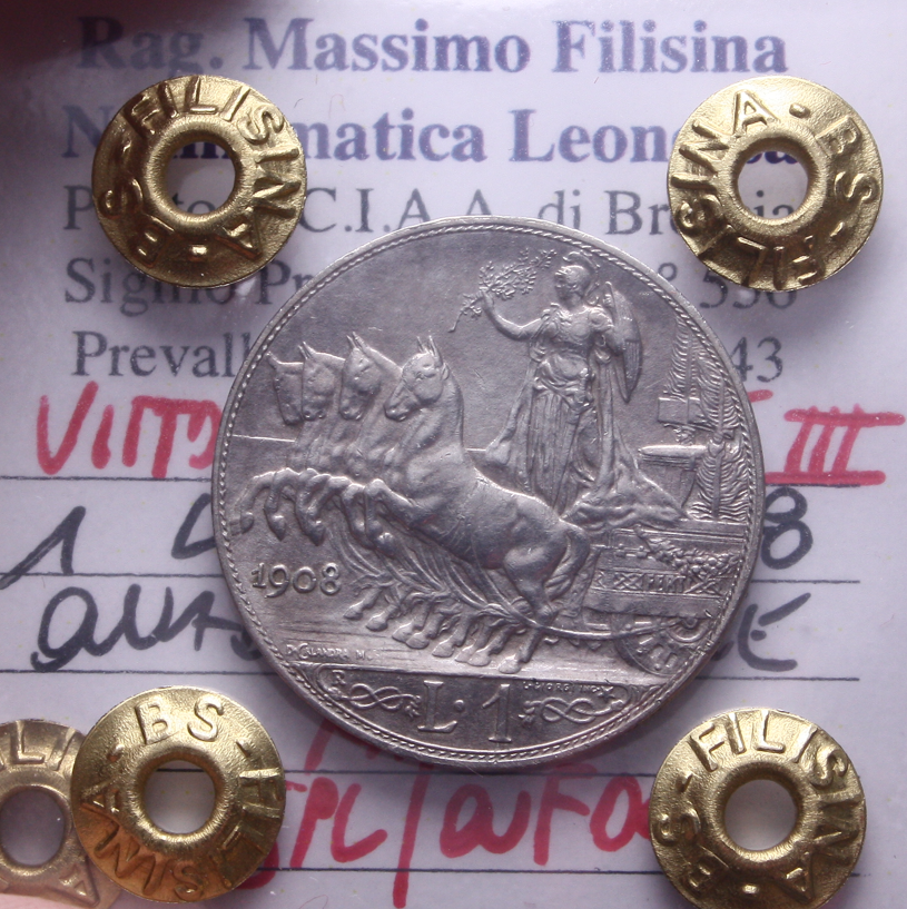 NL* VEIII 1 LIRA ARGENTO 1908 QUADRIGA VELOCE RARA SPL/QFDC Perizia Filisina