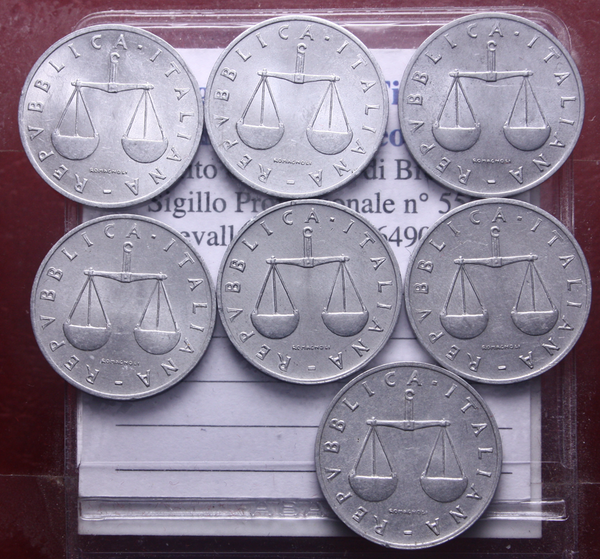 NL* Italia Lotto 7 pezzi 1 LIRA 1953 54 55 57 58 58 59 CORNUCOPIA super cons.