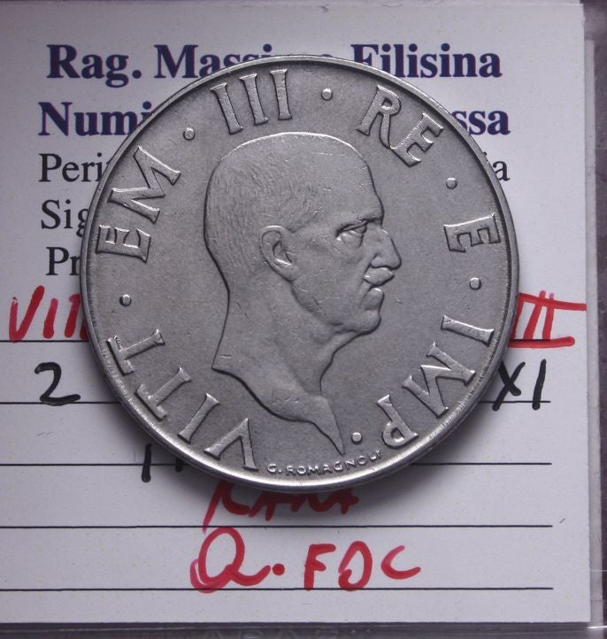 NL* VEIII ITALIA 2 LIRE IMPERO 1943 XX1 RARA Q.FDC Perizia Filisina Massimo