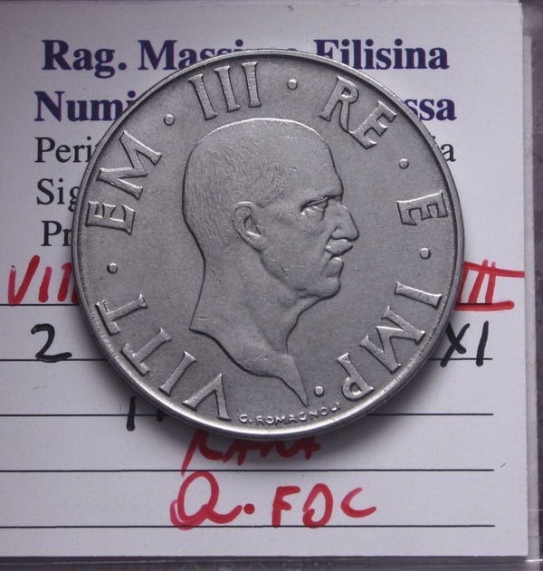 NL* VEIII ITALIA 2 LIRE IMPERO 1943 XX1 RARA Q.FDC Perizia Filisina Massimo