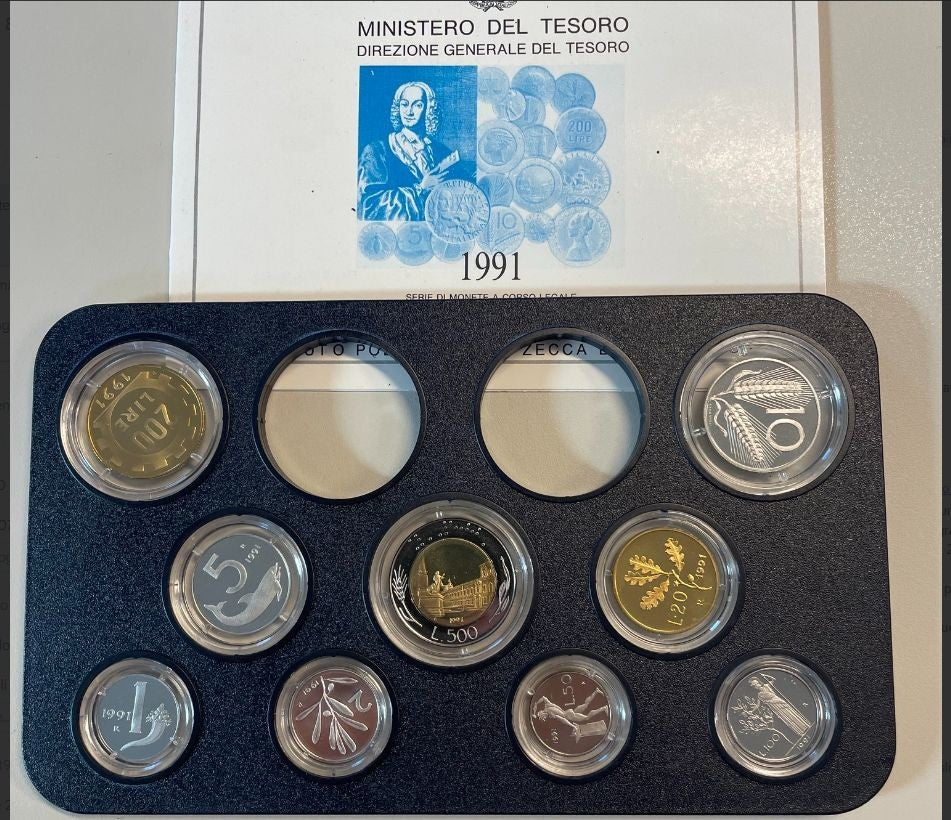 NL* ITALIA Divisionale 1991 9 VALORI senza monete in Argento - PROOF