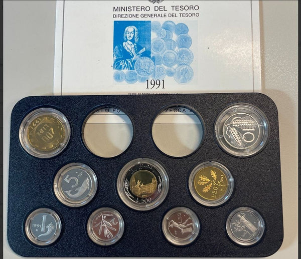 NL* ITALIA Divisionale 1991 9 VALORI senza monete in Argento - PROOF