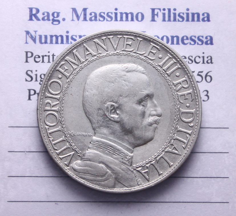 NL* VEIII Italia 2 LIRE ARGENTO 1908 QUADRIGA VELOCE come da foto