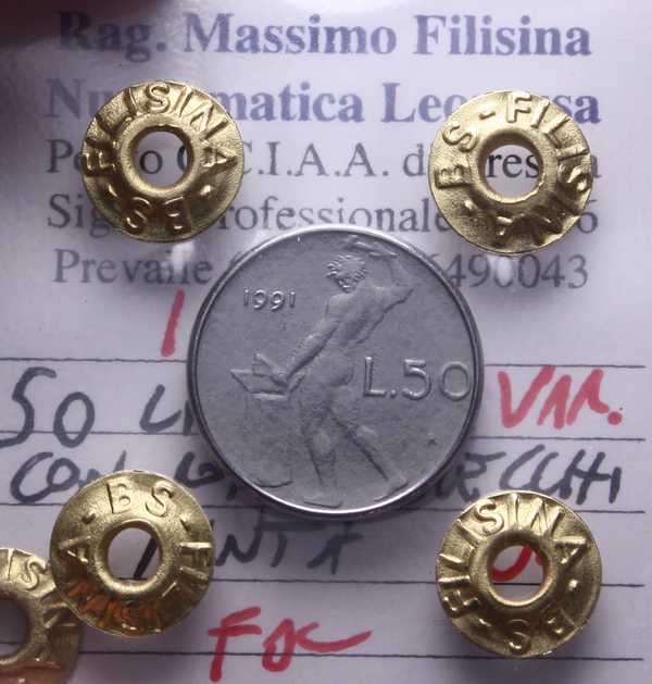 NL* Italia Repubblica 50 LIRE 1991 VAR. CON ROMBO/ORECCHIE FDC Perizia Filisina