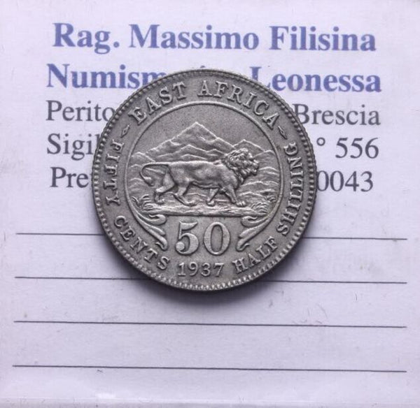 EN* EAST AFRICA KING GEORGE VI 50 CENTS Silver 1937 Excellent Condition
