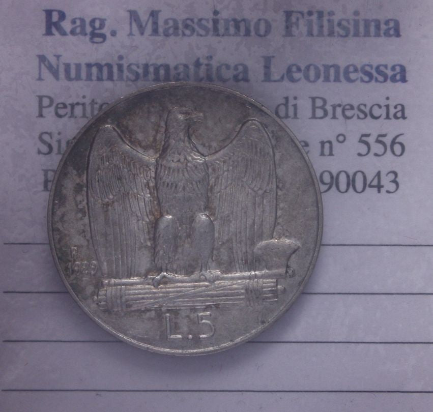 NL* VEIII ITALIA 5 LIRE ARGENTO AQUILOTTO 1929 ** 2 Rosette top super prezzo