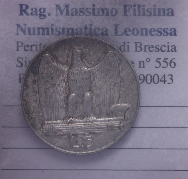 NL* VEIII ITALIA 5 LIRE ARGENTO AQUILOTTO 1929 ** 2 Rosette top super prezzo