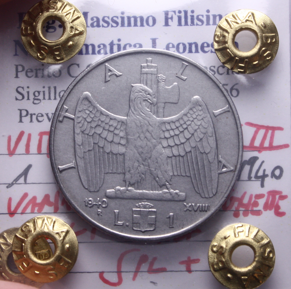 NL* VEIII 1 LIRA IMPERO 1940 VARIANTE 4 STANGHETTE R2 SPL+ Perizia Filisina