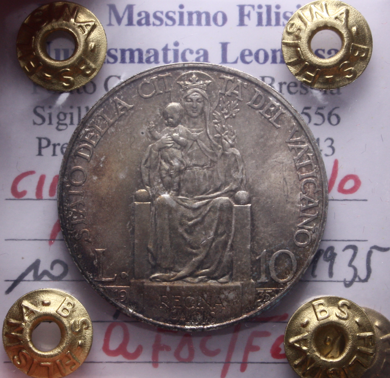 NL* CITTA' del VATICANO PIO XI 10 LIRE Argento 1935 QFDC/FDC Perizia Filisina