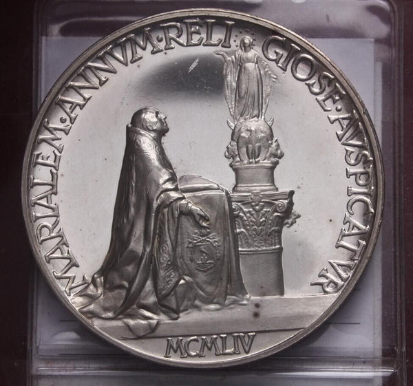 NL* ROME PIUS XII Silver Medal 1954 XVI POPE KNEELING TO THE MADONNA
