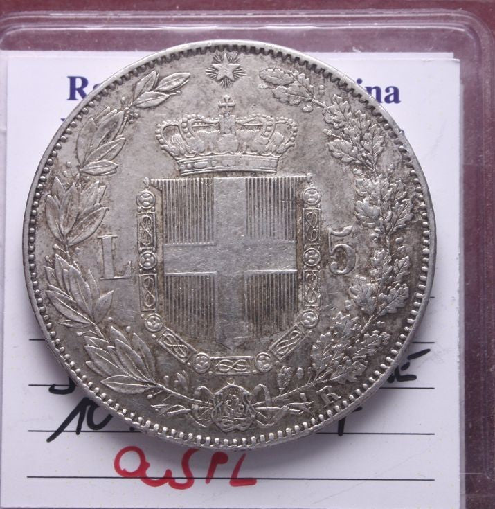 NL* UMBERTO I SCUDO 5 Lire ARGENTO 1879 Q.SPL Perizia Filisina Massimo