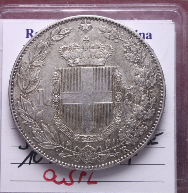 NL* UMBERTO I SCUDO 5 Lire ARGENTO 1879 Q.SPL Perizia Filisina Massimo