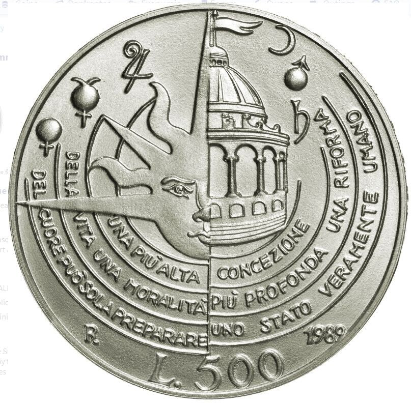 NL*Italia REPUBBLICA 500 LIRE ARGENTO 1989 TOMMASO CAMPANELLA FDC da divisionale