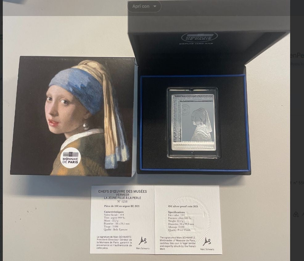 NL* FRANCIA MDP 10 EURO ARGENTO 2021 RAGAZZA CON ORECCHINO DI PERLA Proof set