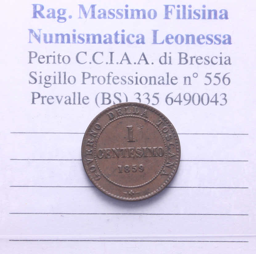 NL* TOSCANA VITTORIO EMANUELE II RE ELETTO 1 CENTESIMO Rame 1859 come da foto