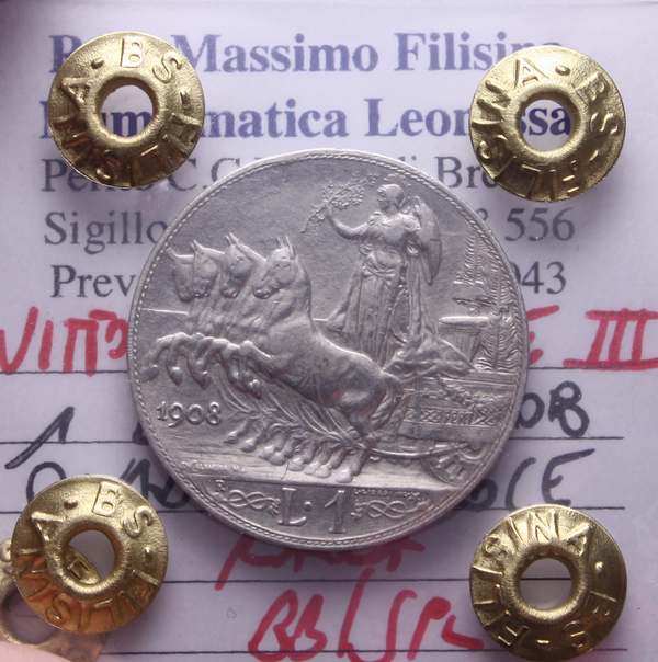 NL* VEIII 1 LIRA ARGENTO 1908 QUADRIGA VELOCE RARA BB/SPL Perizia Filisina