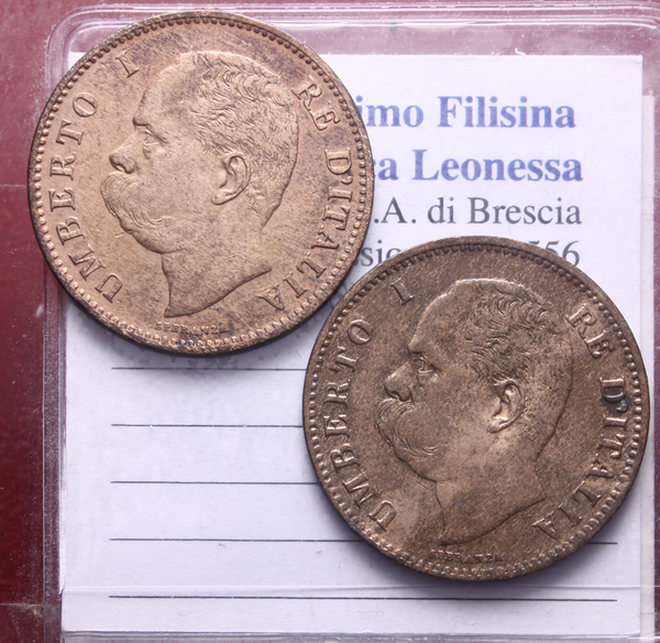 NL* UMBERTO I Lotto 2 pezzi 5 CENTESIMI Rame 1895 ROMA RARE come da foto