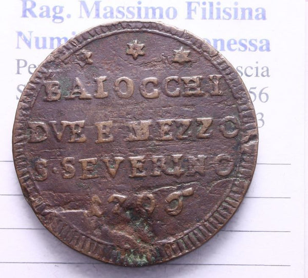 NL* STATO PONTIFICIO SAN SEVERINO Sanpietrino 2 BAIOCCHI E MEZZO 1796 RARO