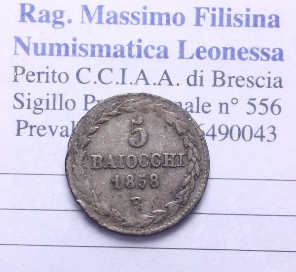 NL* STATO PONTIFICIO PAPA PIO IX 5 BAIOCCHI ARGENTO 1859 ROMA super prezzo!