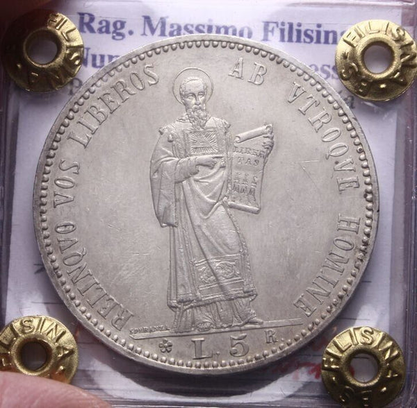 EN* SAN MARINO Scudo 5 LIRE SILVER 1898 RARE FDC MSC FILISINA Maximum Appraisal
