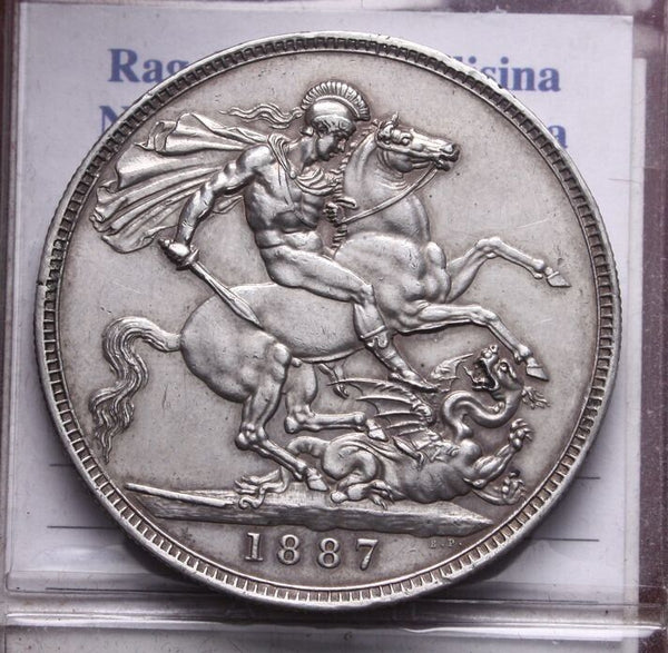 UK* ENGLAND QUEEN VICTORIA SILVER CROWN 1887 Superb with patin
