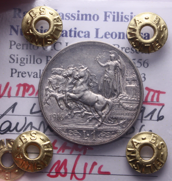 NL* VEIII 1 LIRA ARGENTO 1916 QUADRIOGA BRIOSA RARA BB/SPL Perizia Filisina * 2