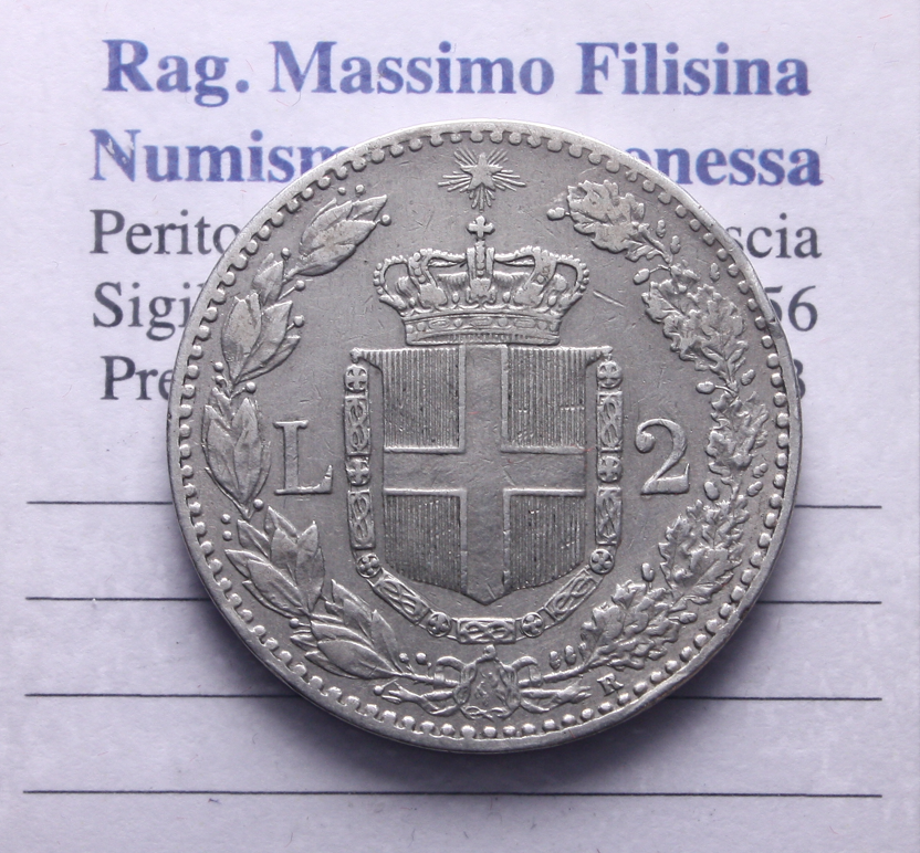 NL* UMBERTO I 2 LIRE ARGENTO 1898 ROMA come da foto