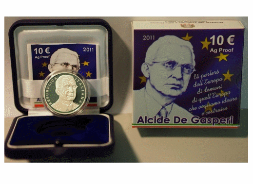 NL* ITALIA Repubblica 10 EURO Argento 2011 ALCIDE DE GASPERI PROOF set Zecca