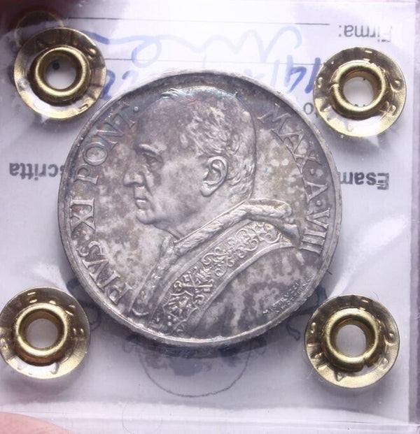 NL* VATICAN POPE PIUS XI 10 SILVER LIRE 1929 FDC Iridescent Patina