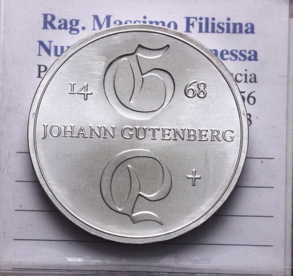EN* G.D.R. EAST GERMANY 10 DM SILVER 1968 JOHANN GUTENBERG FDC - Unc