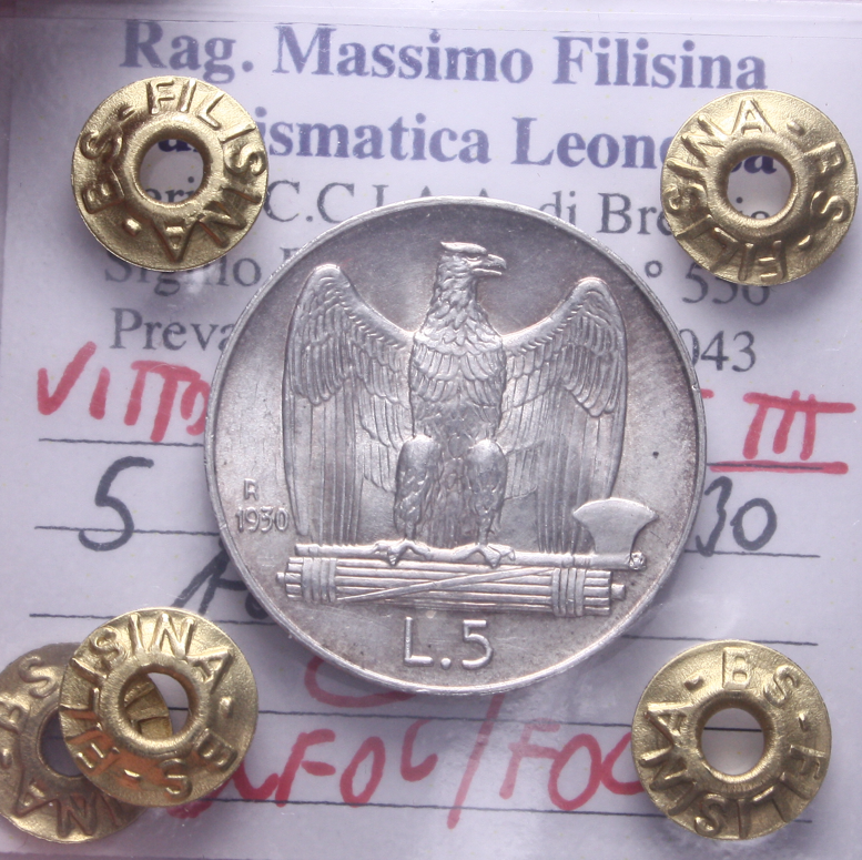 NL* VEIII Italia 5 LIRE ARGENTO AQUILOTTO 1930 QFDC/FDC Perizia Filisina * 2