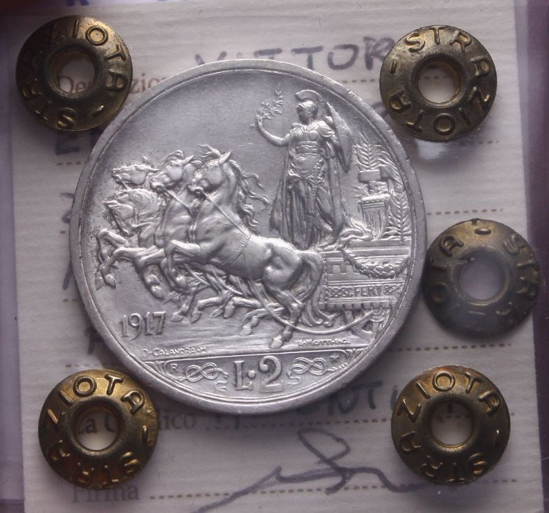 NL* VEIII Italia 2 LIRE ARGENTO 1917 QUADRIGA BRIOSA RARA FDC Perizia Straziota