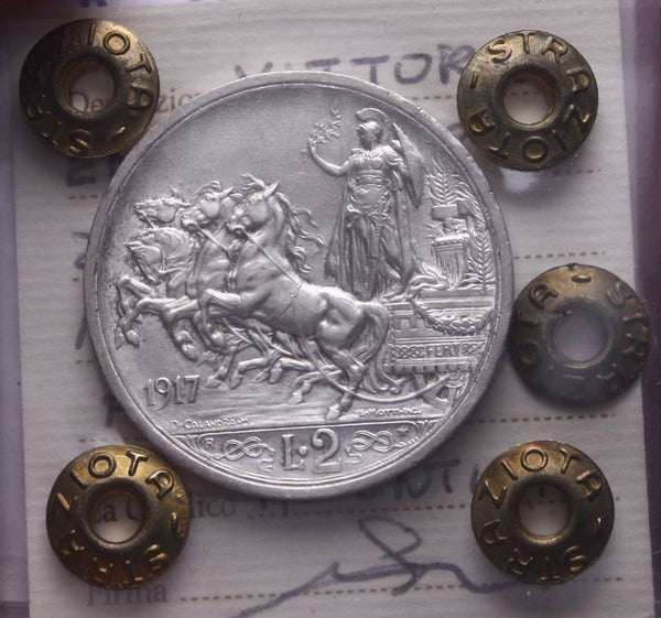 NL* VEIII Italia 2 LIRE ARGENTO 1917 QUADRIGA BRIOSA RARA FDC Perizia Straziota