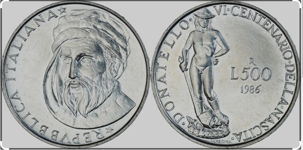 NL*ITALIA 500 Lire Argento 1986 DONATELLO FDC FIOR DI CONIO da Divisionale Zecca