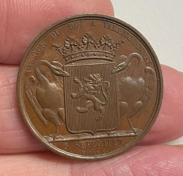 NL* FRANCIA RE CARLO X 1827 MEDAGLIA BRONZO PASSAGGIO del RE a VALENCIENNES