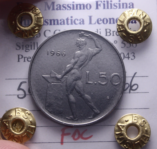 NL* Italia Repubblica 50 LIRE VULCANO 1966 FDC Perizia Filisina Massimo