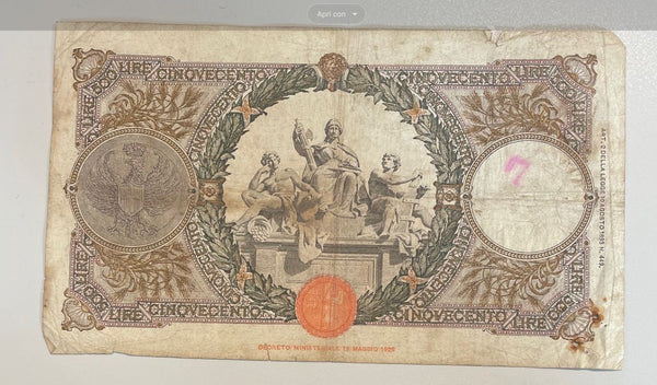 NL* BANCA D'ITALIA Banconota 500 LIRE MIETITRICE 26 GIUGNO 1939 T 157