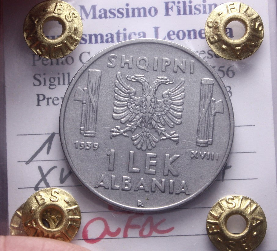 NL* VEIII ALBANIA 1 LEK 1939 XVIII MAGNETICA QFDC Perizia Filisina Massimo