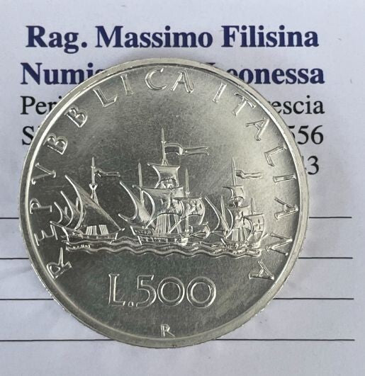NL* ITALIA 500 Lire Argento 3 Caravelle 1985 FIOR DI CONIO FDC da Divisionale