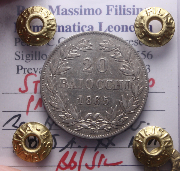 NL* STATO PONTIFICIO PIO IX 20 BAIOCCHI Argento 1865 BB/SPL Perizia Filisina