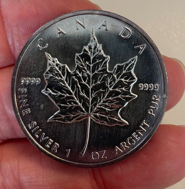 NL* CANADA 5 DOLLARI AG. 1989 Elisabetta 1 ONCIA ARGENTO PURO Foglia Acero TONED