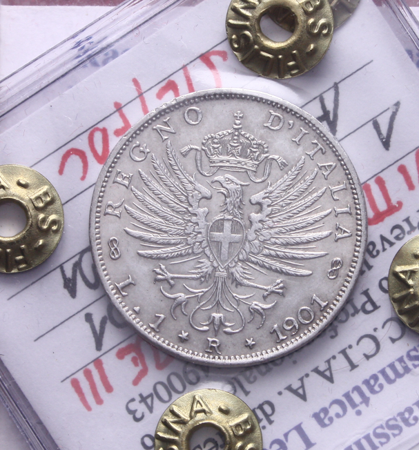 NL* VEIII 1 LIRA ARGENTO 1901 AQUILA SABAUDA NC SPL/FDC Perizia Filisina