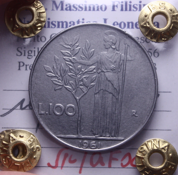NL* Italia Repubblica 100 LIRE MINERVA 1961 SPL/QFDC Perizia Filisina Massimo