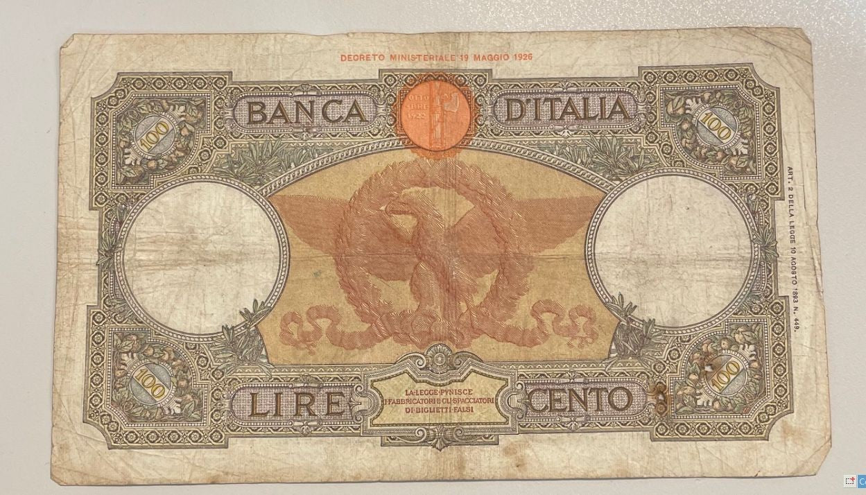 NL* BANCA D'ITALIA Banconota 100 LIRE ROMA GUERRIERA 21 OTTOBRE 1938 A 363