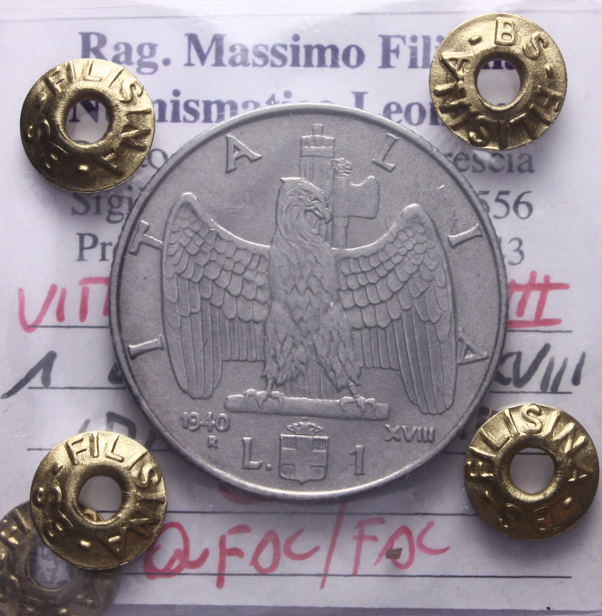 NL* VEIII 1 LIRA IMPERO 1940 XVIII ANTIMAGNETICA QFDC/FDC Perizia Filisina