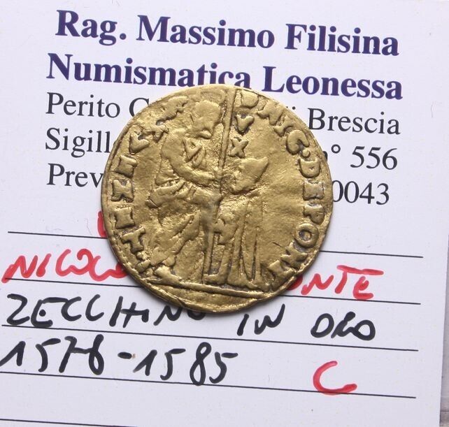 NL*VENICE Doge NICOLO' DA PONTE 1578/1585 ZECCHINO GOLD Q. VF Filisina Certificate
